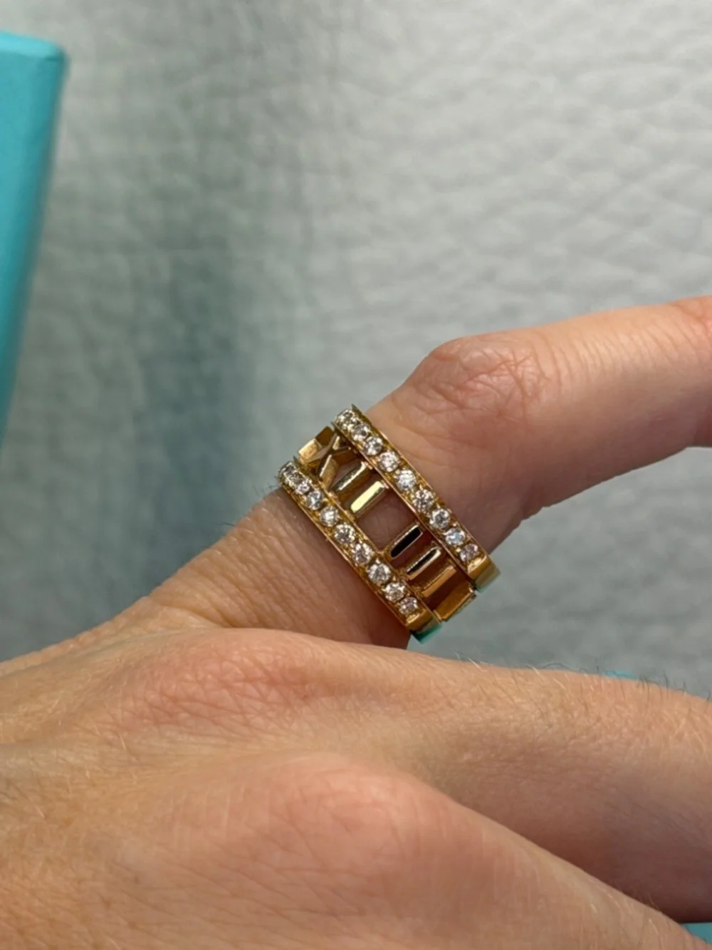 Tiffany & Co. 18K Yellow Gold Atlas Open Diamond Ring 4.3 US